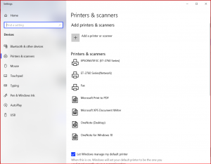 The Printers & Scanners screen in the systems settings.