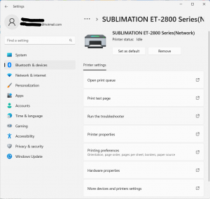 Printer Settings Menu in the Printers & Settings utility.