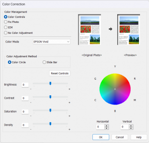 Color Correction screen for Epson EcoTank printers.