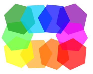 The original image of colorful, translucent hexagons in a kind of color arrangement.